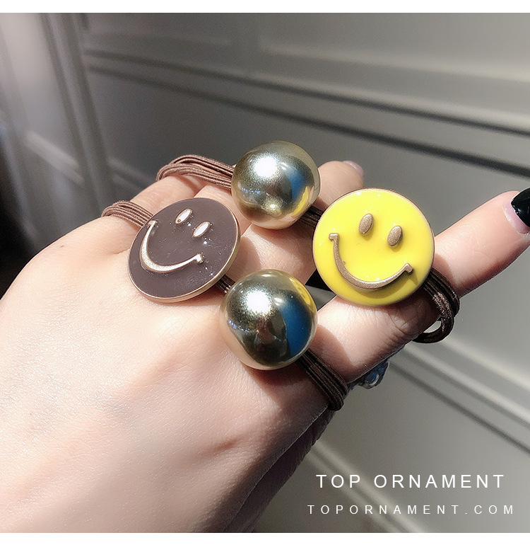 Koreanisches Tropfendes Öl Smiley Haarseil Metallkugel Haarschmuck display picture 3