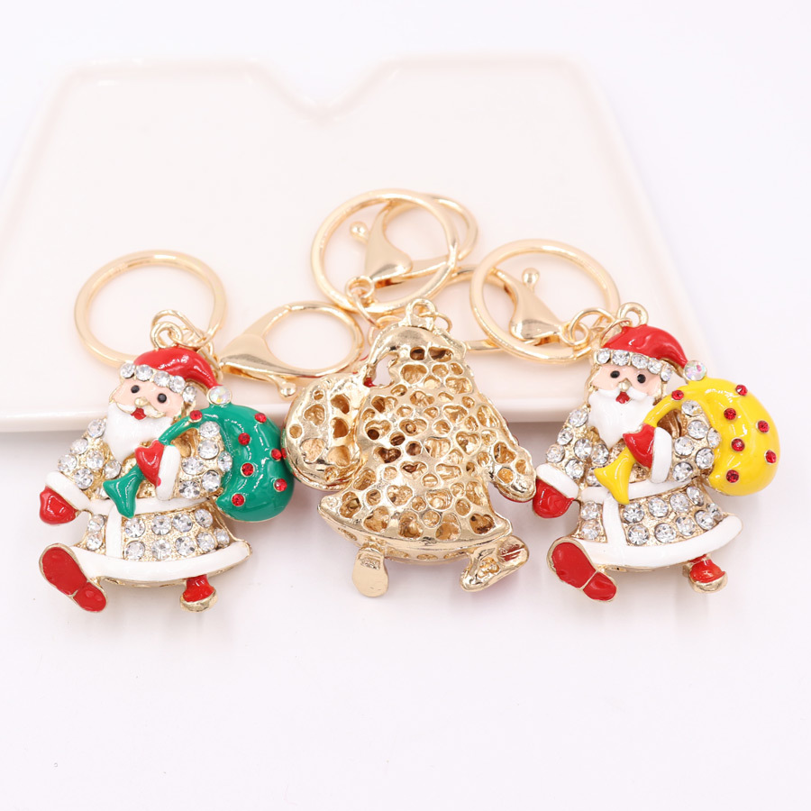 Nuevo regalo caliente aleación diamante gota aceite Navidad serie Santa Claus llavero colgante adornos regalo