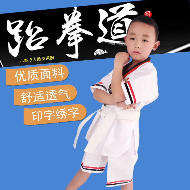 夏季儿童跆拳道服短袖 一件代发棉初学者武术训练服练功服