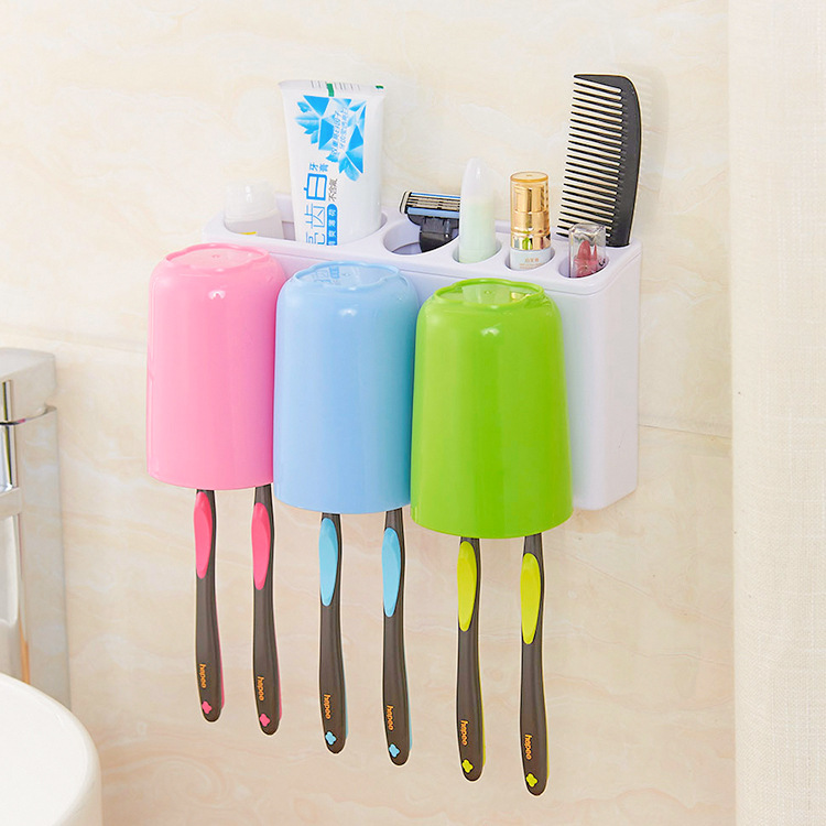 今上浴室洗漱套装批发创意壁挂式多功能防尘免打孔吸盘塑料牙刷架