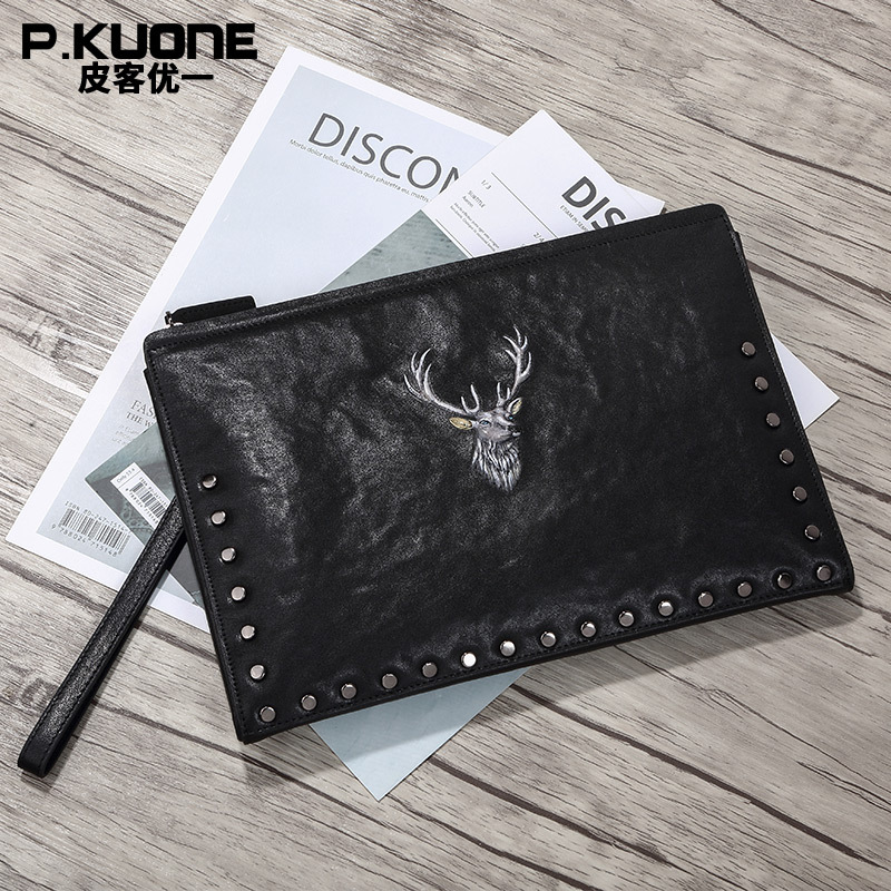 一件代发鹿头压花男士手拿包商务休闲男包手包大容量夹包男士包包