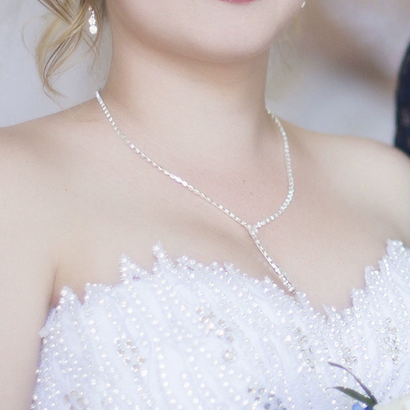 Bridal Necklace Set, European Style (rhinestones), Simple Elegant Design, Silver/Gold, 14.5 cm