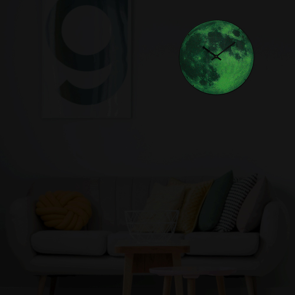 With curved glass cover 12 inch luminous clock moon wall clock quartz clock moon clock luminous living room creative clock