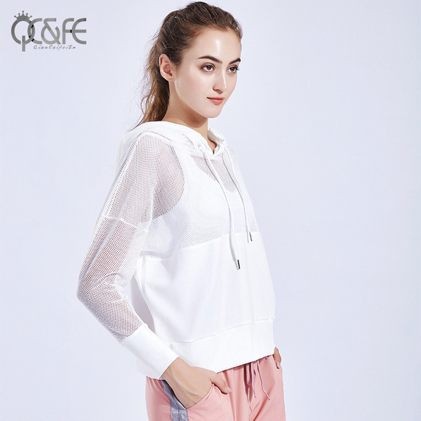 Spring New Loose Recreational Mesh Cap Sports Blouse Long Sleeves of Women’s Running Aerobic Yoga Fitness Garment
