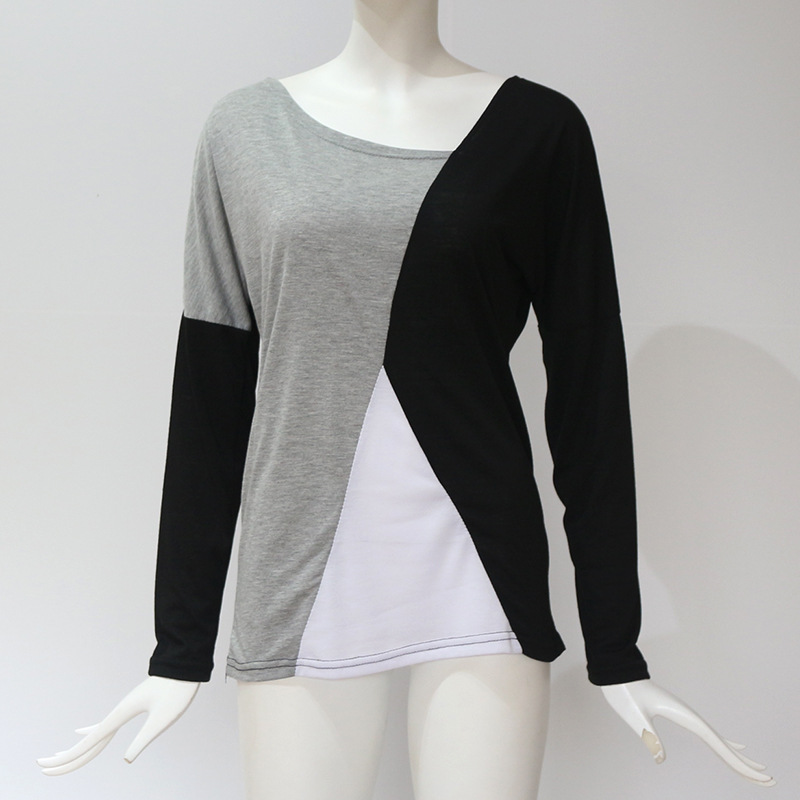 Contrasting Color Stitching Casual Long Sleeve Top NSGE35055