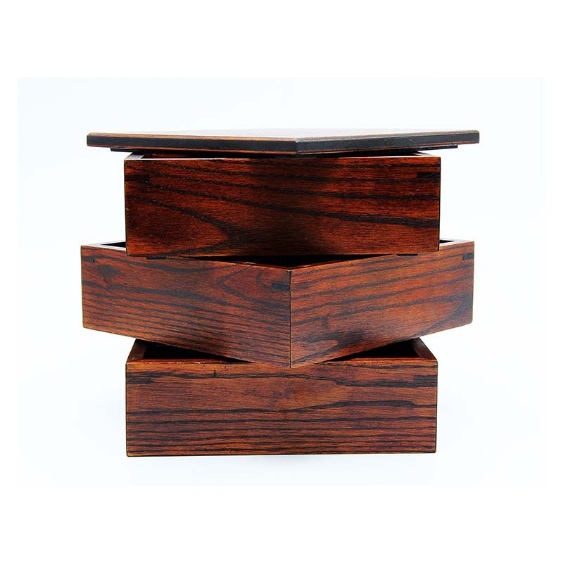 三层木制饭盒 日式便当盒 实木框架 快餐盒 儿童寿司 储物盒