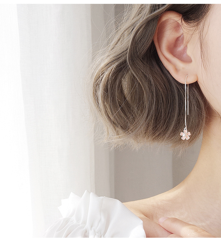Pendientes de plata esterlina s925 pendientes de perlas de estilo coreano pendientes de flores frescas pendientes de moda de flores para mujer