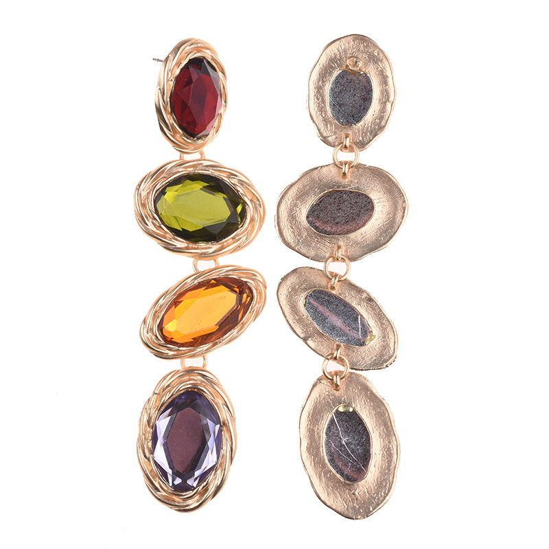 1 Pair Fashion Geometric Alloy Plating Metal Artificial Gemstones Women's Drop Earrings display picture 1