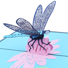 厂家供应纸雕立体贺卡花堇创意3D蜻蜓镂空剪纸个性礼物贺卡