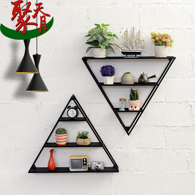 金属三角形创意书架 铁艺墙上简约多层置物架 湖北铁艺定制|ms
