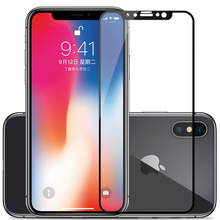 适用iPhoneX全屏覆盖钢化玻璃苹果X黑色边白色手机贴膜 钢化前膜