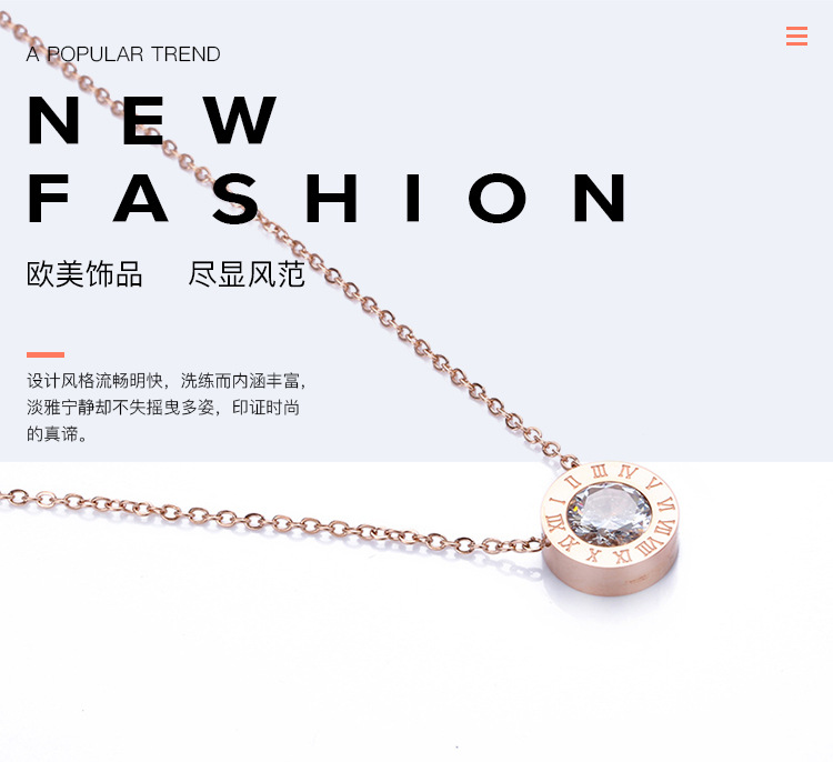 Classic Zircon Simple Stainless Steel Rose Gold Necklace Clavicle Chain Pendant For Women display picture 1