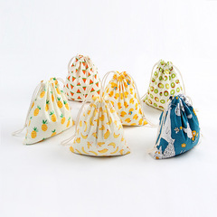 N270 Printed Cotton Linen Storage Wholesale Drawstring Tea Gift Candy Packaging Bag Yellow Banana Watermelon