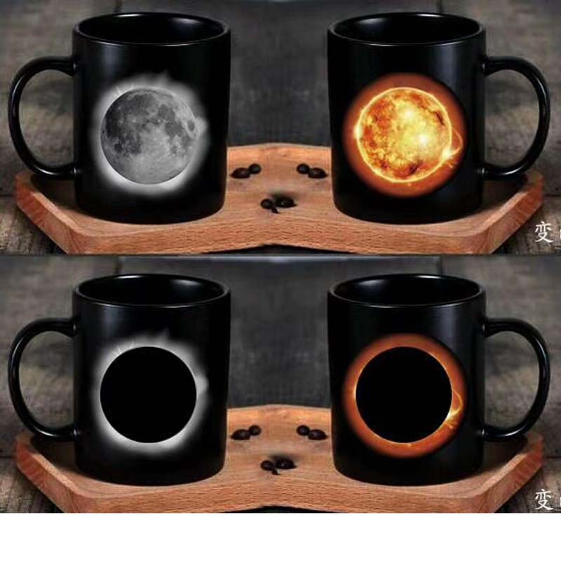 Ceramic Water Cup Thermal Induction Coffee Mug Creative Solar Eclipse Lunar Eclipse Color Changing Cup On Both Sides Of The New