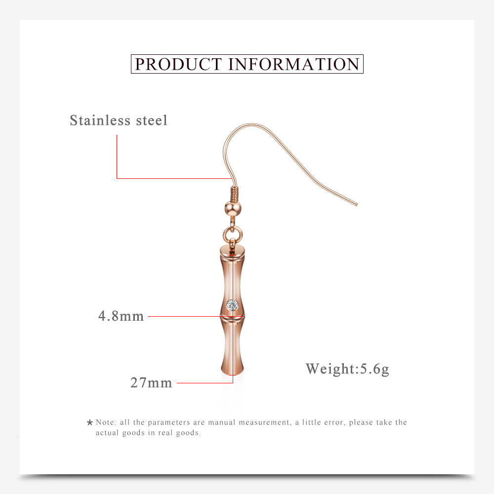 New Style Bamboo Rose Gold Stainless Steel Earrings Necklace Two-piece Set display picture 2