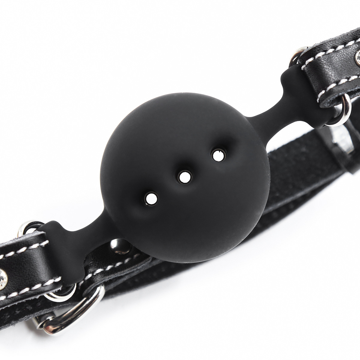 Suministros para adultos sexy bola de la boca de silicona par teaser alternativa de cuero genuino tapón de la boca sólida Bola de piel de vaca de tres agujeros enchufe image 4