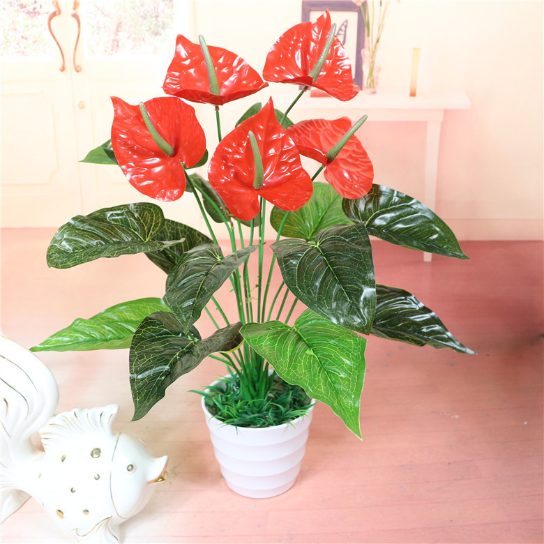 欧式田园绿色小盆景盆景 家居装饰 仿真植物红掌桌面盆景摆件道具