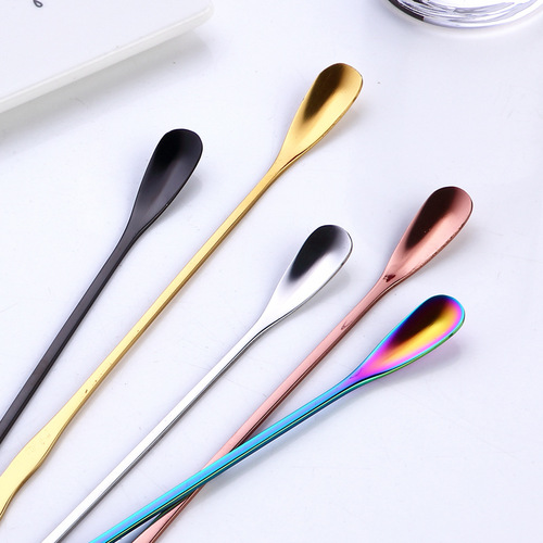 Stainless steel 410 creative cold drink milk tea coffee stirring spoon dessert spoon long handle square head melon seed honey spoon
