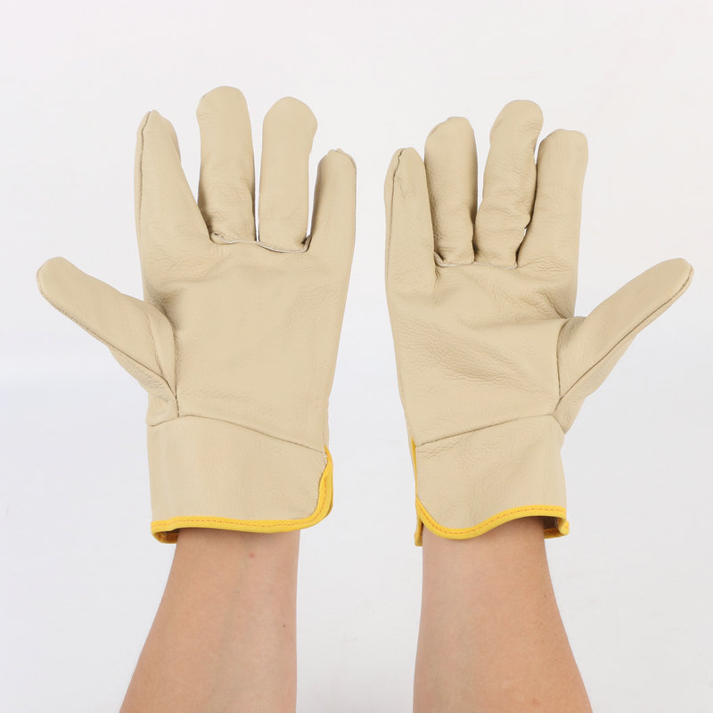 厂家批发焊工手套防护防热电焊手套全皮司机手套浅色全掌量大从优