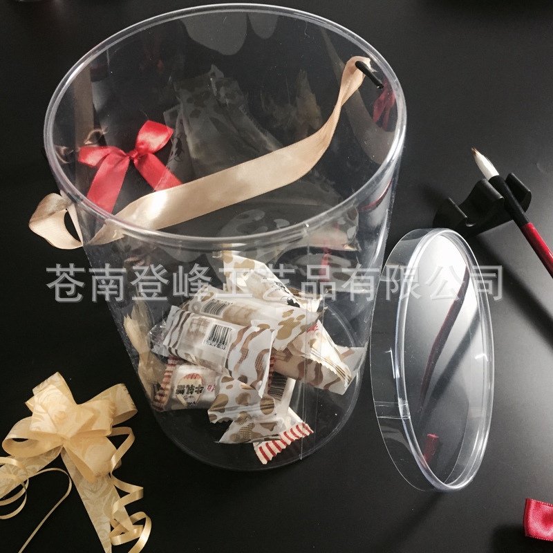 厂家订做丝带手提pvc圆筒包装 礼品包装环保新料pvc桶装精装礼盒|ms