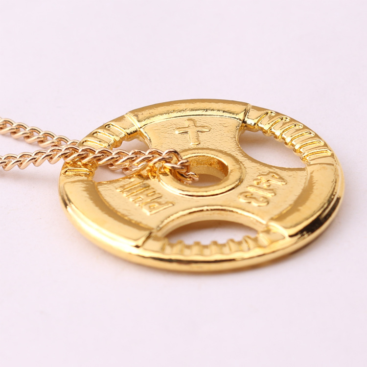Barbell Pendant Necklace Personalised Titanium Steel Sports Gift_voghion.com