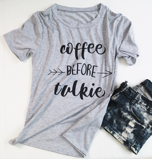 Casual Womens T Shirt Summer Short Sleeve Round Neck Unique Coffee Letter Print Wholesale Supply