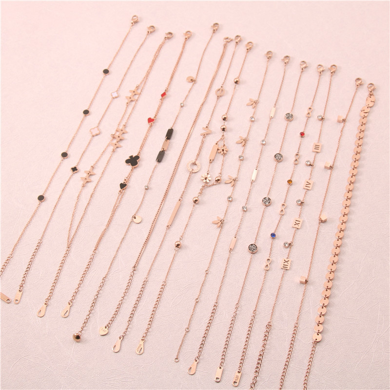 2018 new pattern Rose Gold Diamond Titanium rose Gold anklets lucky Clover Jewelry