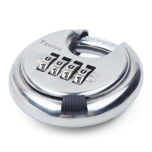 Stainless steel password padlock 304 201 metal material four-wheel ingot lock outdoor courtyard door cabinet lock round cake lock
