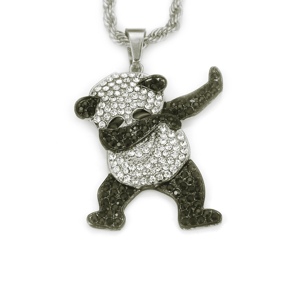 European And American Hip-hop Diamond Panda Pendant Necklace Exaggerated Long Pendant display picture 3