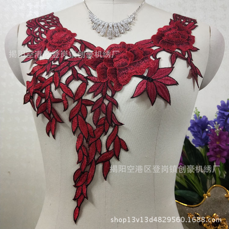 创豪绣品 服装辅料 刺绣花边 多色绣花布贴 水溶领花厂家直销