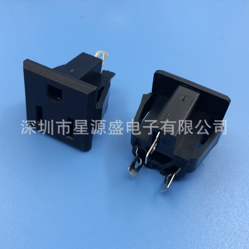 AC-08电源插座 3脚3插方形品字插座 纯铜 欧规美标插座 15A/250V