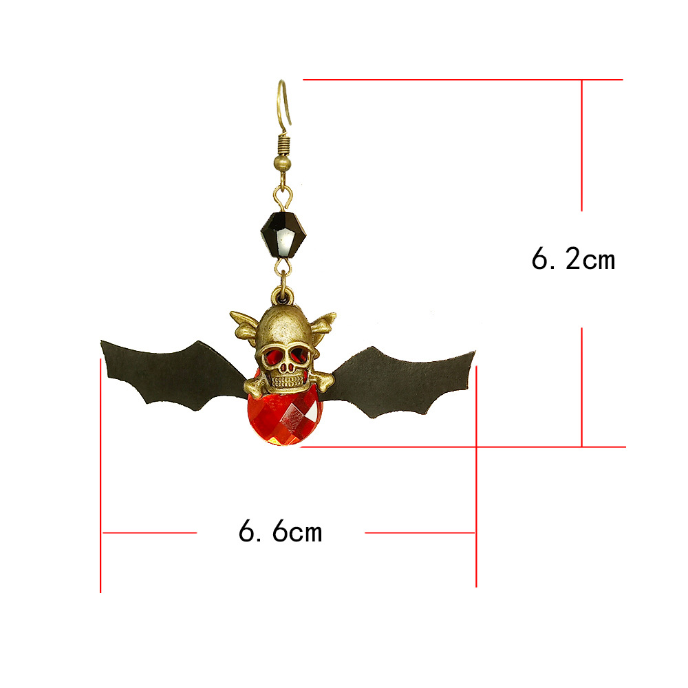 13g Weight Rhinestones Inlay Material Drop Earrings Classification 1 Pair Retro Punk Bat Skull Inlay Alloy Rhinestones Drop Earrings