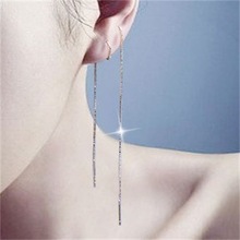 S925纯银耳线女 超长流苏耳环耳坠 韩版百搭耳链纯银饰品礼物批发