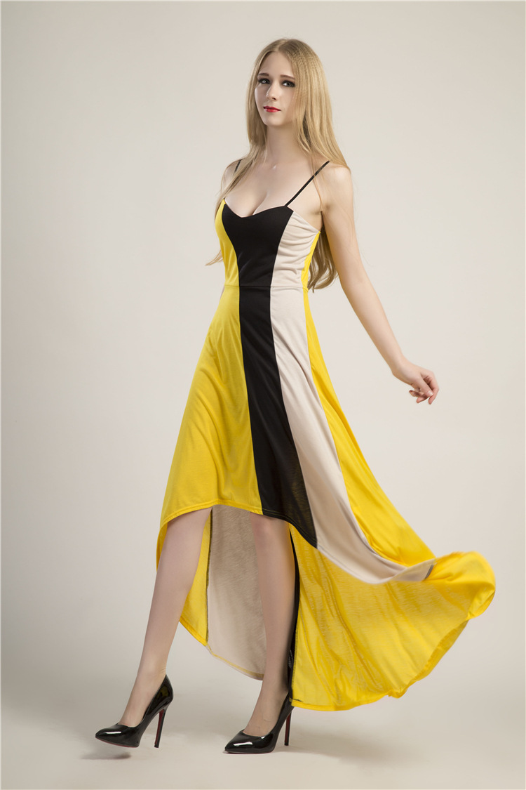 Color Block Asymmetrical Slip Dress Sexy Strapless Design Long Length Elegant Evening Wear Wholesale Available