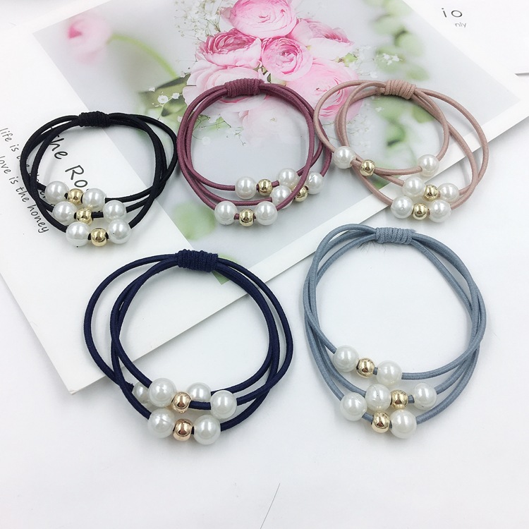 Korean version of the three-in-one pearl knot hair ring high-elastic manual knotted hair ring tie bag hair rope wholesale