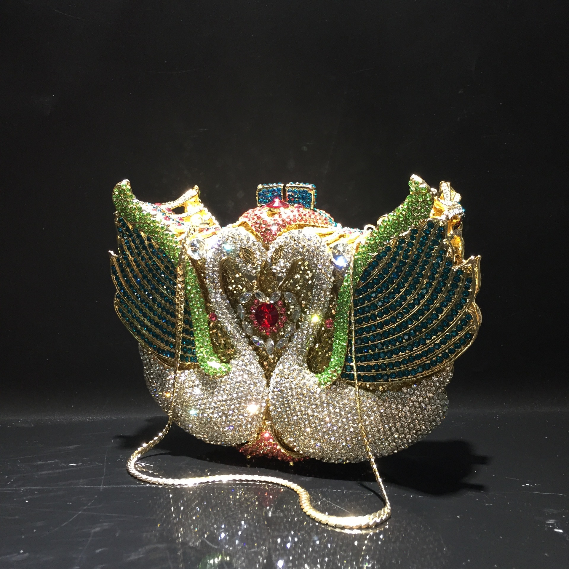 Túi clutch nữ đính kim cương thiên nga cỡ lớn dự tiệc — Màu đen, Màu hồng, Ảnh tùy chỉnh được Cá nhân hóa, Bảy màu vàng kim chi tiết 4