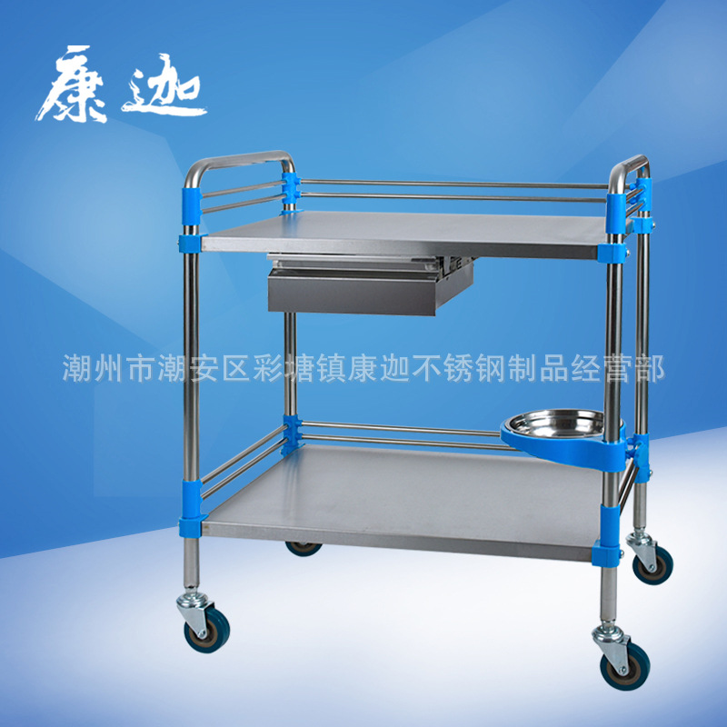 不锈钢医用推车组装双层多功能小推车急救抢救车美容器械仪器推车