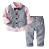 Long-sleeve for boys, vest, trousers, bow tie, set, children's clothing, autumn, 4 piece set