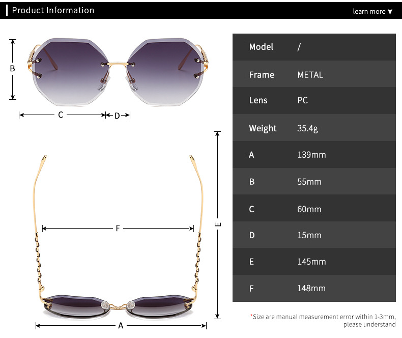 Lunettes De Soleil Rétro Modernes Décoratives En Cuir D&#39;imitation De Corde De Coupe De Diamant Sans Cadre display picture 1