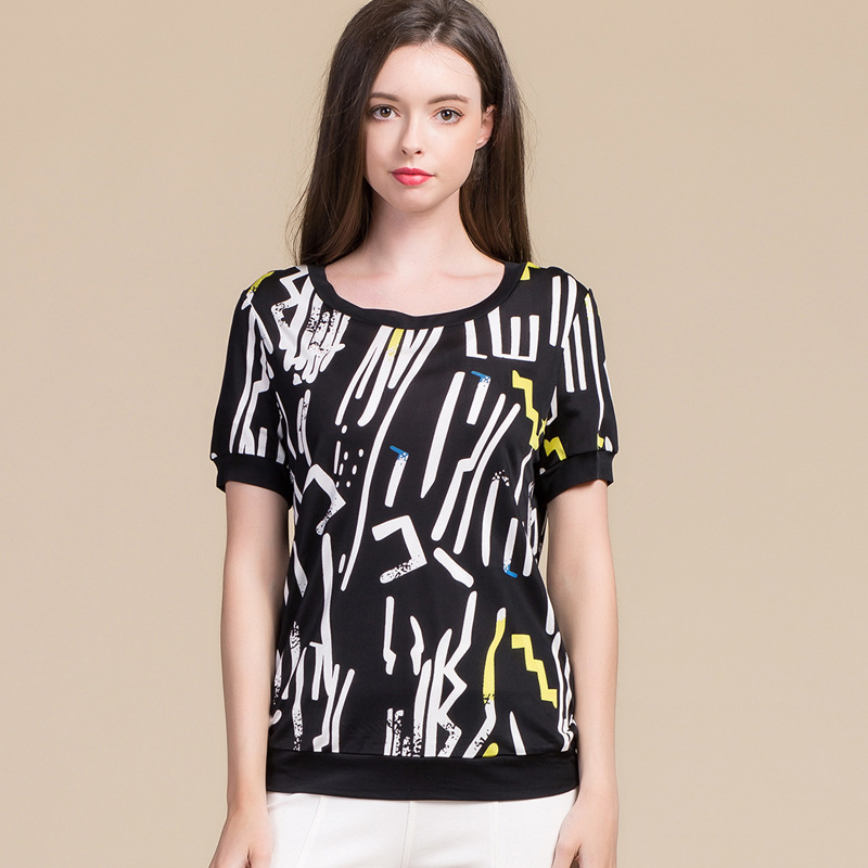 Silk Printed Short Sleeve T Shirt Plus Size Loose Fit Round Neck Summer Wear Womens Casual Top OEM Available