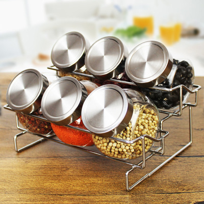 厂家直销批发玻璃调味盒 调料罐带置物架调味料瓶罐家用厨房用品|ru