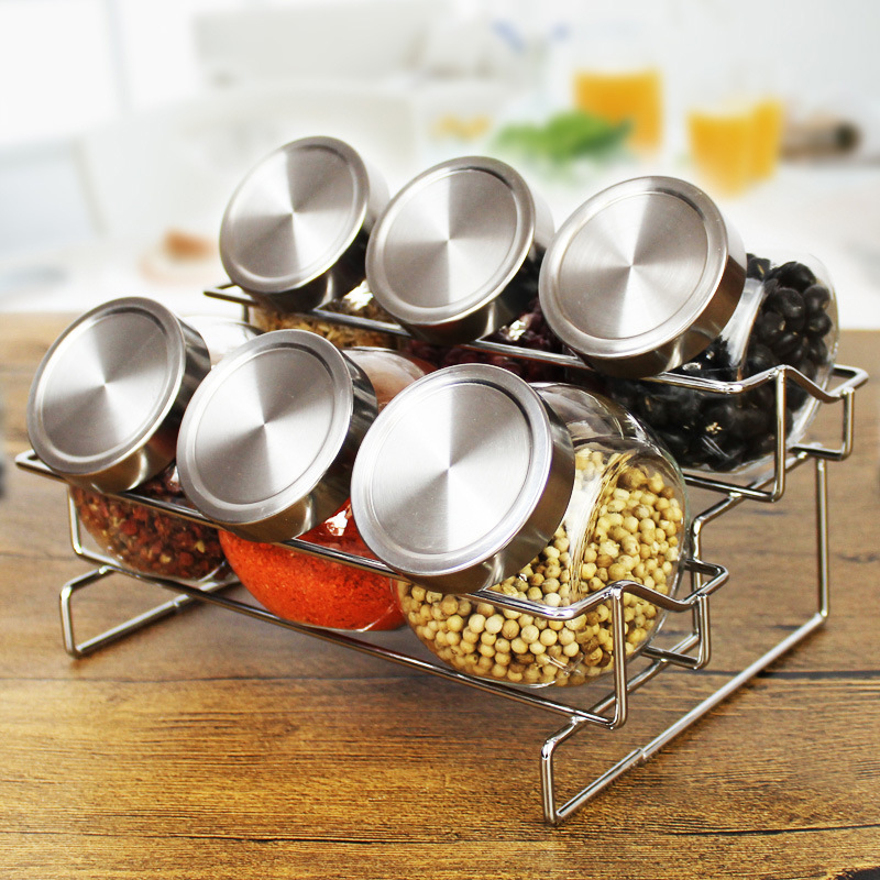 厂家直销批发玻璃调味盒 调料罐带置物架调味料瓶罐家用厨房用品|ru