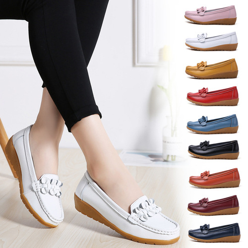  New Women's Single Shoes Genuine Leather Flat Handmade Single Shoes for Women with Flowers Mother Shoes Soft Sole Comfortable Casual Women's Shoes