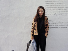 韓國東大門新款女時尚經典豹紋v領針織開衫毛衣外套