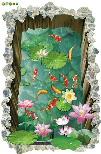 Fanxi's new SK9303N fish pond floor stickers home decoration floor stickers PVC material self-adhesive bedroom living room wall stickers