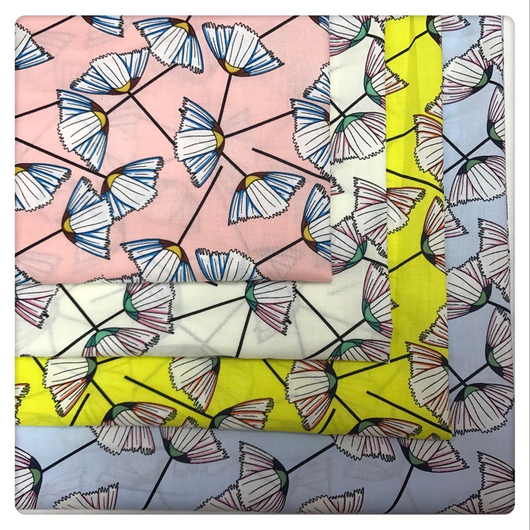 日韩连衣裙印花布 扇子花 夏衬衫上衣印花面料 全棉平纹童装印花