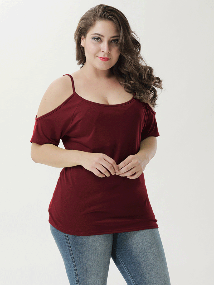 summer plus size off-the-shoulder short-sleeved T-shirt  NSOY27410