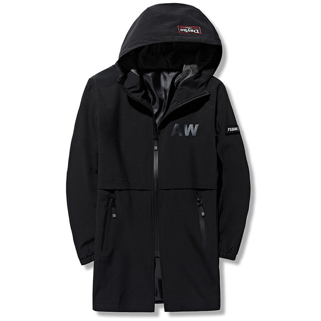 Spring and autumn thin men’s hooded medium long windbreaker coat casual fashion jacket for men