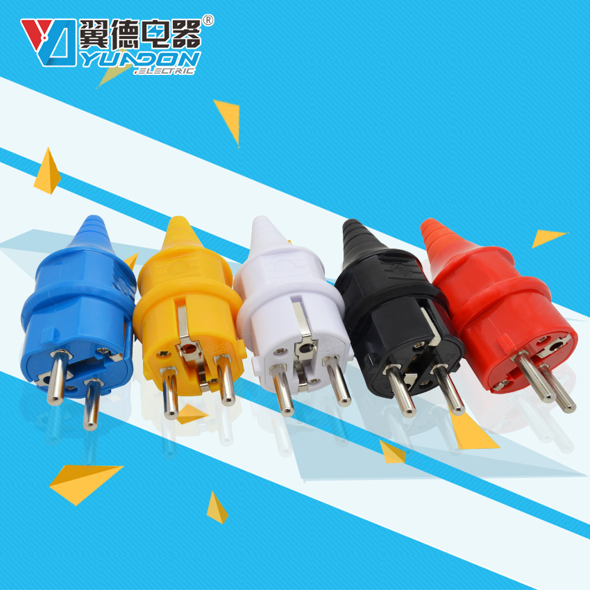 CE认证德国接地防水插头 韩国全铜两圆脚机械装配接线防水插头