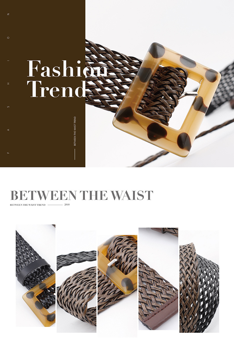 New Woven Wide Belt Ladies Fashion Leopard Pattern Yellow Buckle Decorative Belt Wholesale Nihaojewelry display picture 1